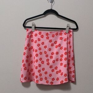Red Floral Pink Mini Skirt